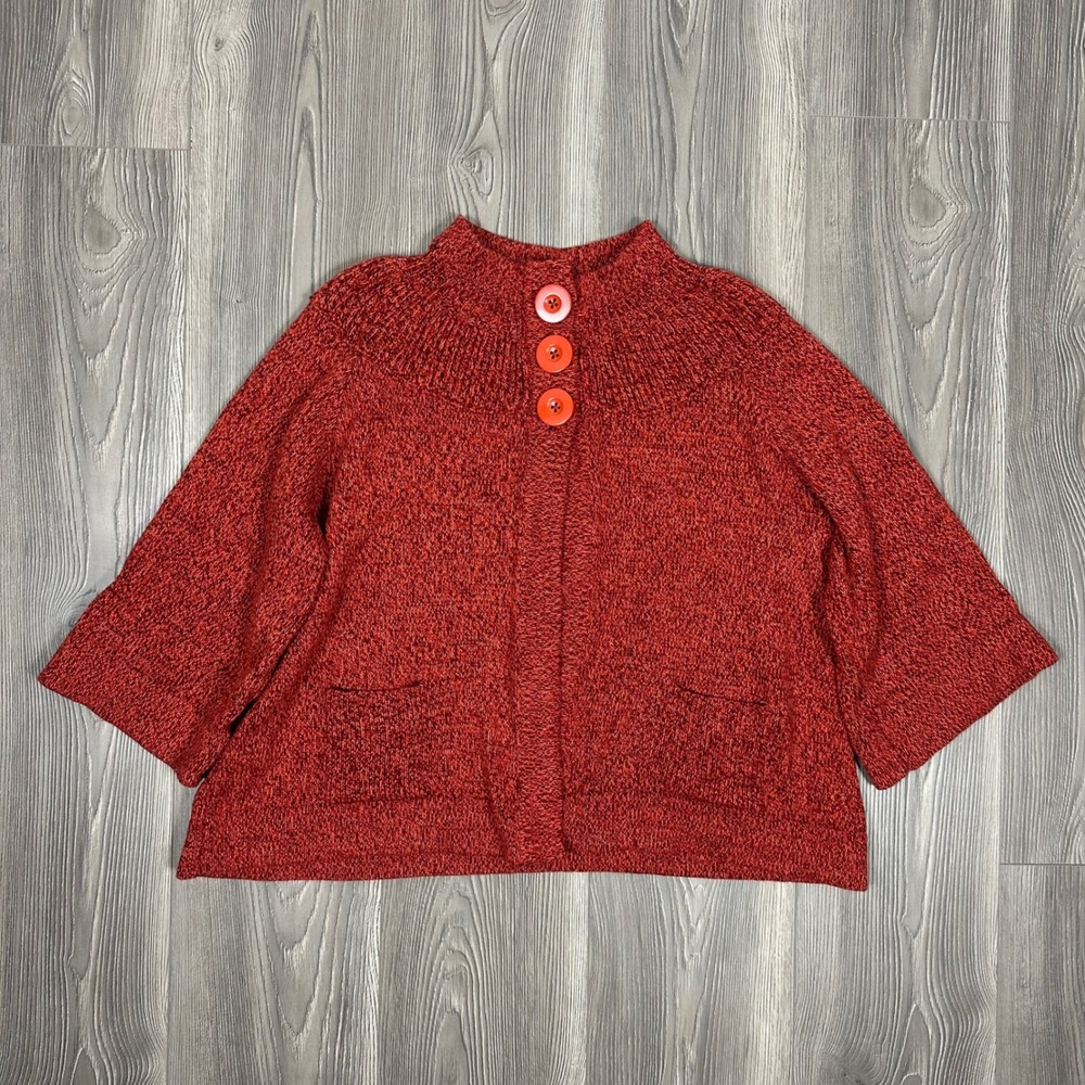 Hannah Red and Orange Flowy Knit Cardigan‎ 3/4 Length Sleeves Fall Cottagecore